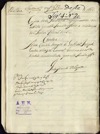 AHN, Inquisición, 1708, Exp. 20, page 1