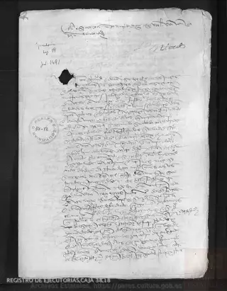 ARCHV, Registro de Ejecutorias, caja 38, 18, page 1