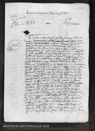 ARCHV, Registro de Ejecutorias, caja 45, 38, page 1